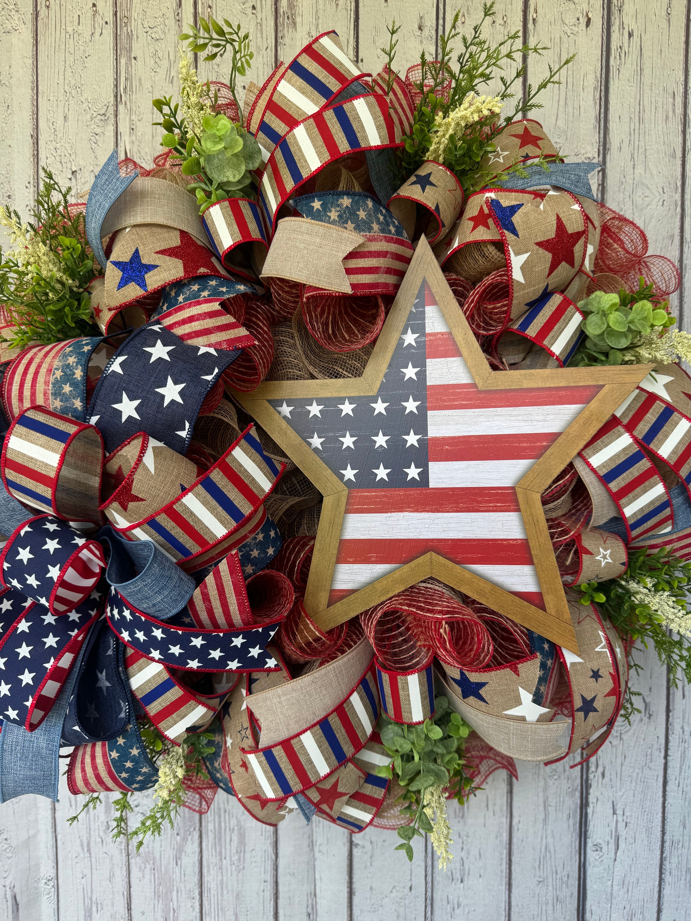 4th of July Wreath Patriotic Wreath Red White and Blue Wreath Wood Star ...