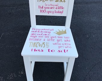 Girls time out chair, time out seat, baby shower gift, princess timeout chair, wood time out chair, pink time out chair, naughty seat