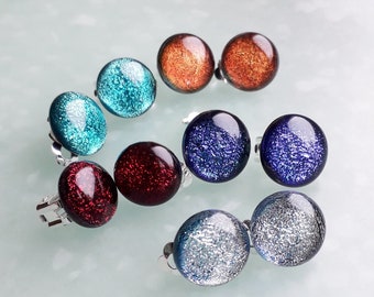 Clip on earrings, many colours, in sparkly dichroic fused glass