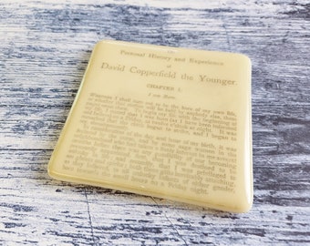 David Copperfield coaster, fused glass with antique book text