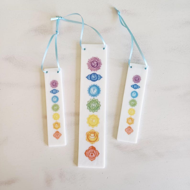 Chakra Design Wall Plaque, White Glass, Rainbow Coloured Decorative ...