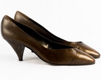 Vintage Juppen Pumps -41- Leren Bronzen Glinsterende Hoge Hakken Jaren 90