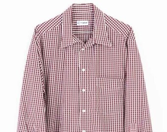 Vintage Hemd -XL- Walbusch Lange Ärmel Rot Karomuster Haifischkragen Baumwolle