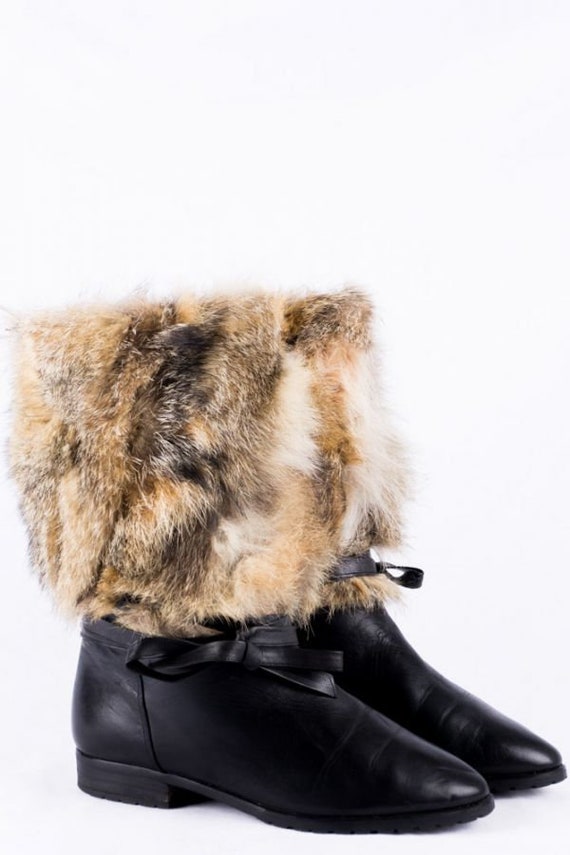Vintage Boots -38- Fur & Lining Leather Black