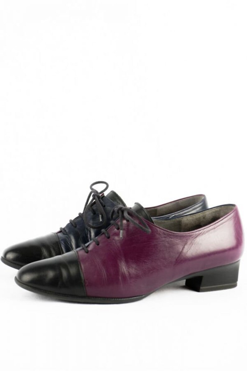 Vintage Lace-up Pumps 40 6.5 Gabor Leather Shoes Two Tone 80s