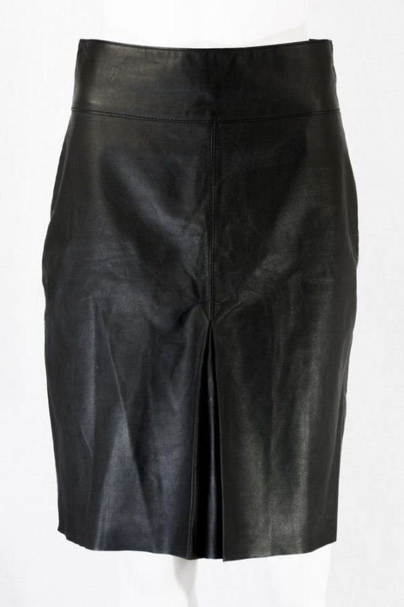 Hennes Vintage Leather Skirt -36- Black Pencil Skirt 90s Fashion