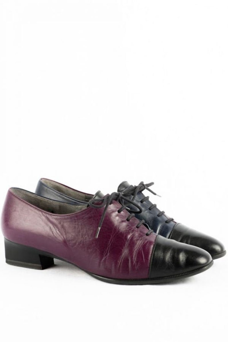Vintage Lace-up Pumps 40 6.5 Gabor Leather Shoes Two Tone 80s