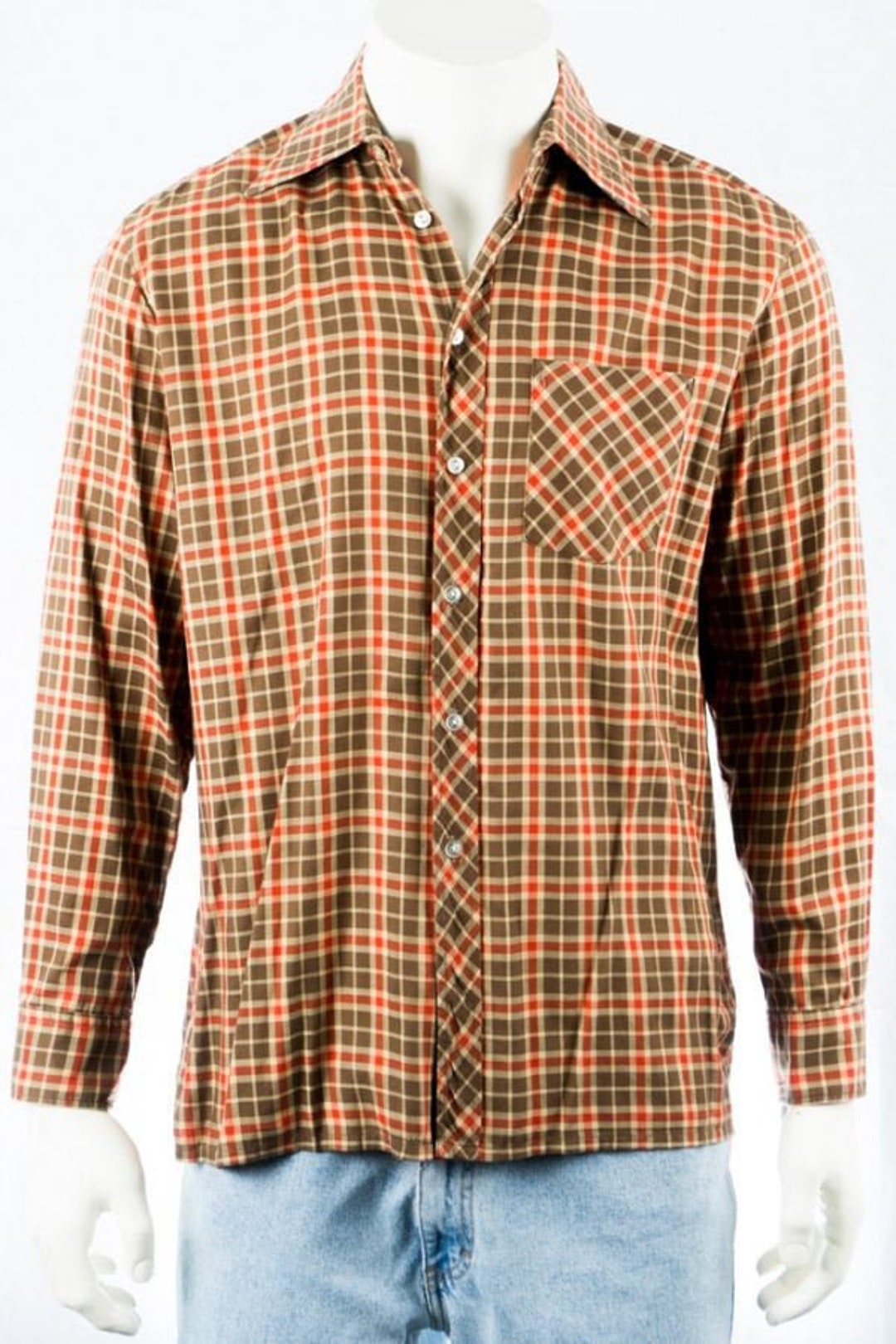 Vintage Shirt -L- Check Pattern Cotton Seidensticker 70s - Etsy