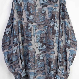 Vintage Shirt Silk L Man International Wear Art Print NoRetro Shirt Abstract 90s