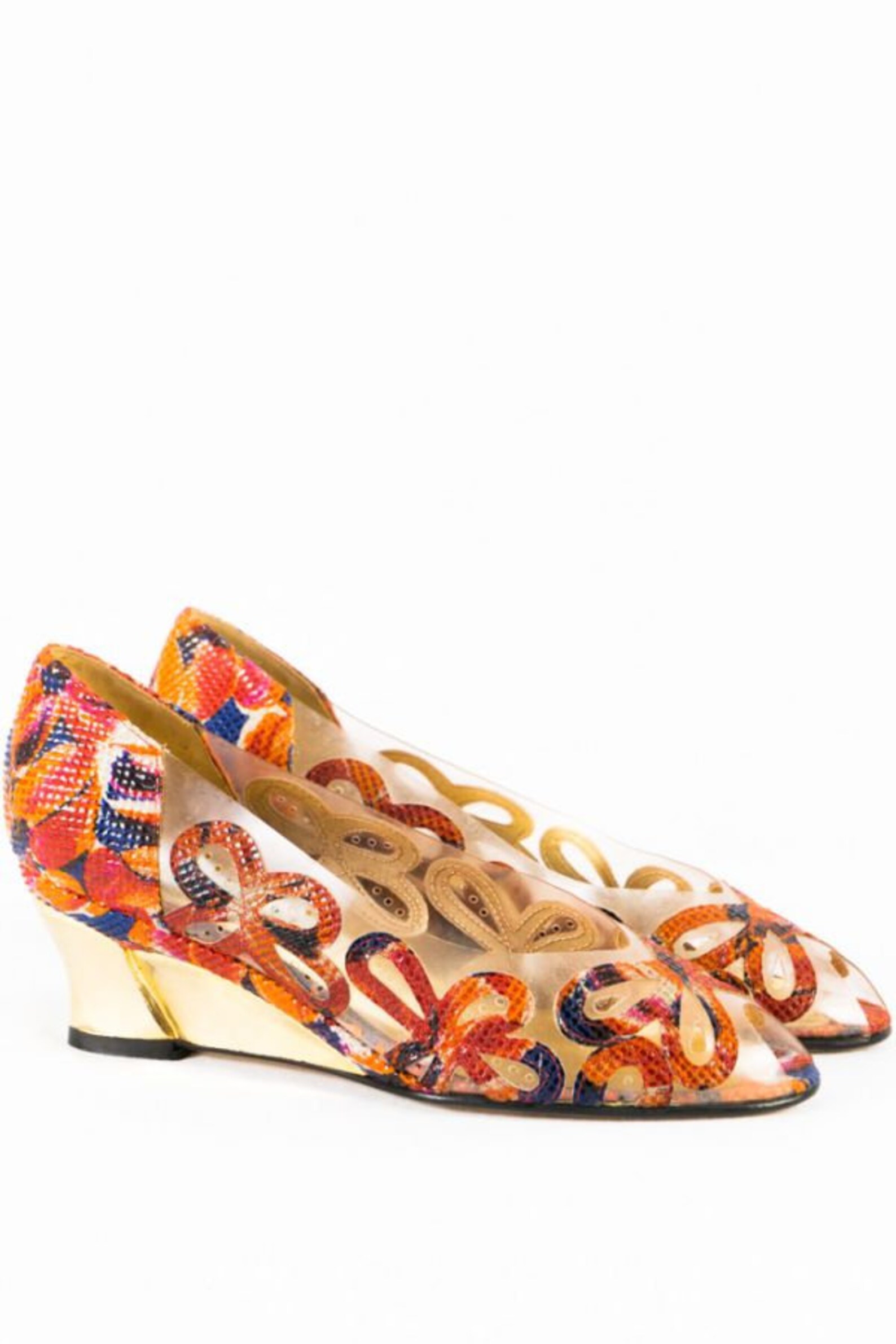 Vintage Pumps 37 Brunella Colorful Transparent Wedge Heel Vintage Pumps 37 Brunella Colorful Transparent Wedge Heel