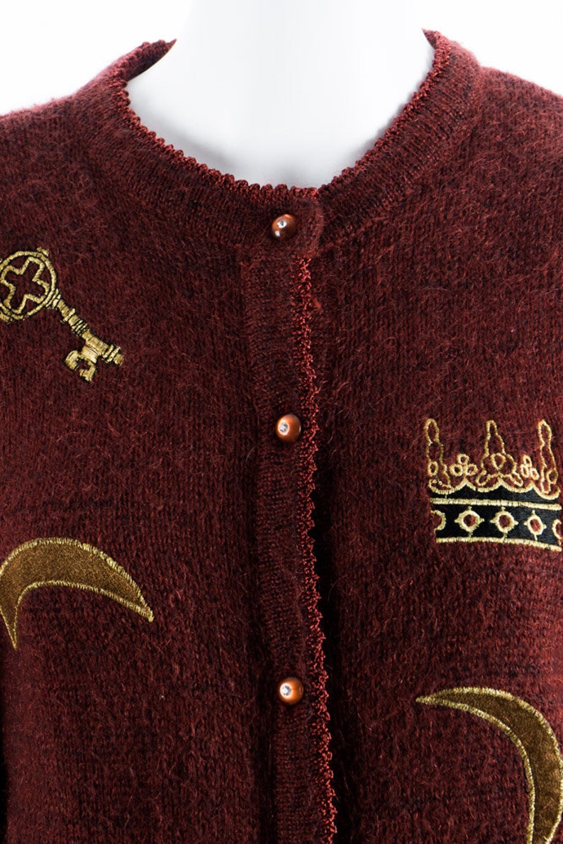 Vintage cardigan 80s S 36 Signe Incognito Cardigan Pattern Bordeaux Mohair Mix