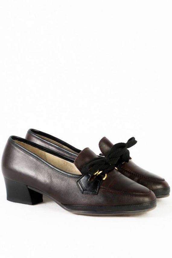 Vintage Lace Pumps -37- Gabor Leather Brown Block Heel Two Tone Lace Pumps