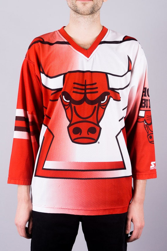 Vintage Starter Bull Jersey 90s bulls Jersey Red white Etsy