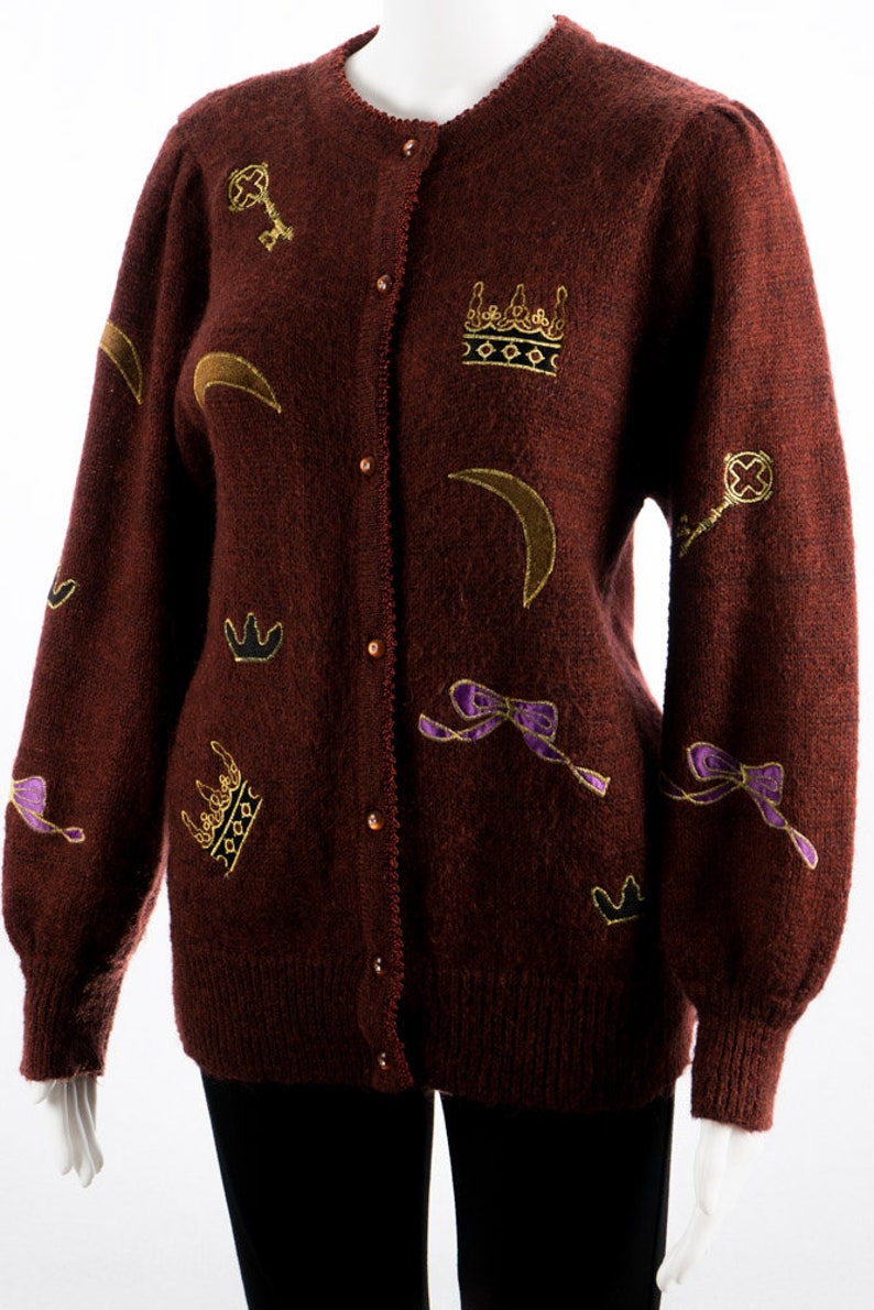 Vintage cardigan 80s S 36 Signe Incognito Cardigan Pattern Bordeaux Mohair Mix