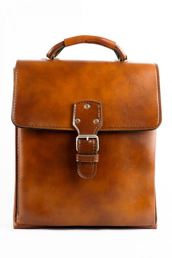 Vintage Cognac Handle Bag Cognac 70s Briefcase Fau