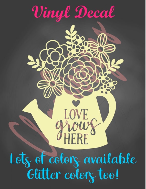 Love Grows Here Decal Sticker, Love Decor, Garden Decor, Girly Decal, Home Decal, Home Decor, Garden Decal, DIY Sign, House Warming Gift Il_570xn