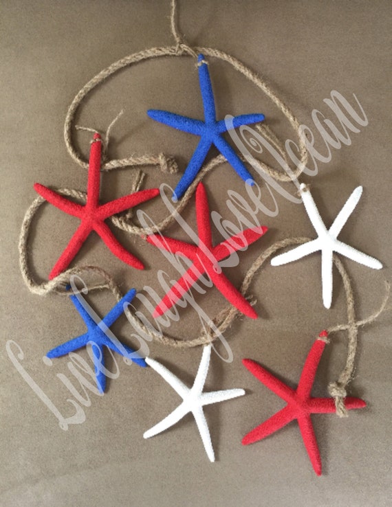 Red White And Blue Starfish Garland, Christmas Garland, 4th of July, Independence Day, Beach House Decor, Beach Wedding, Cake Table Decor Il_570xn