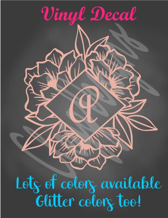 Floral Diamond Monogram Decal, Floral Car Decal, Elegant Wedding Decal, Teacher Gift, Monogram Sticker, Floral Laptop Sticker, Girly Decal Il_570xn