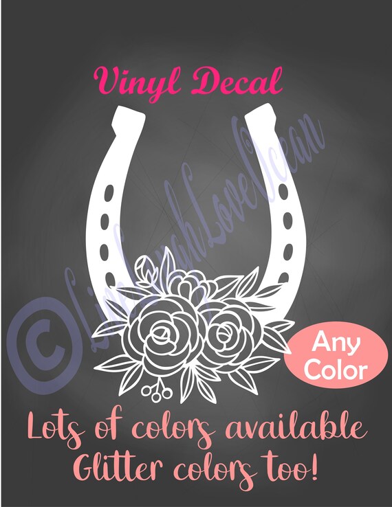 Floral Horse Shoe Decal, Lucky Decal Sticker, Wedding Decal, Wedding Decor, Horse Lover Gift, Good Luck, St Patricks Day, Laptop Sticker Il_570xn