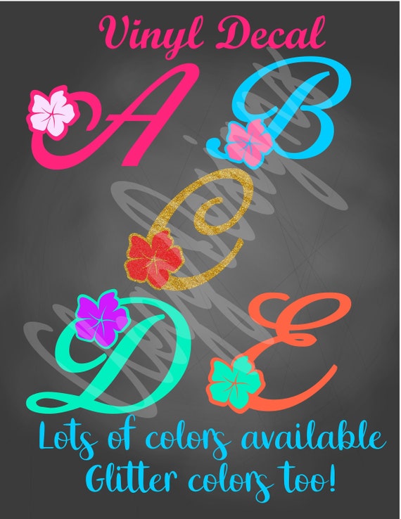 Floral Monogram Decal, Flower Car Decal, Tropical Hibiscus Decal, Teacher Gift, Hawiian Monogram Sticker, Floral Laptop Sticker, Girly Decal Il_570xn