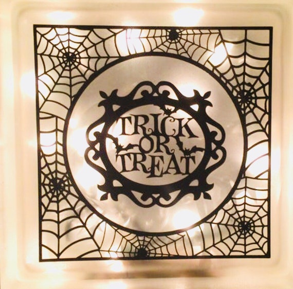 Halloween Decor, Trick or Treat Decal Sticker, Glass Block Light Decal, Spider Web Decal, Halloween Sign Decal, Halloween Party Decor, Fall Il_570xn
