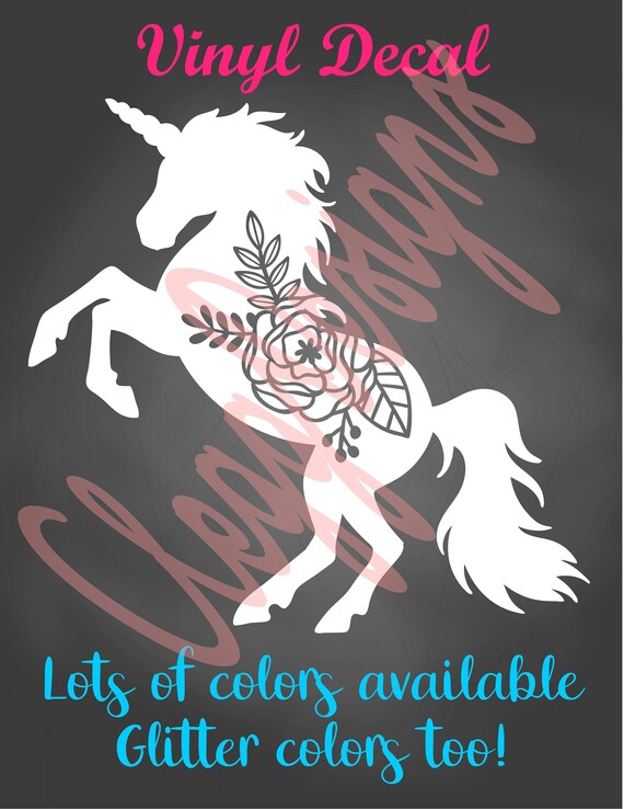 Floral Unicorn Decal, Unicorn Car Decal, Unicorn Party, Unicorn Sticker, Unicorn Tumbler Decal, Floral Decal, Unicorn Decor, Girly Decal Il_570xn