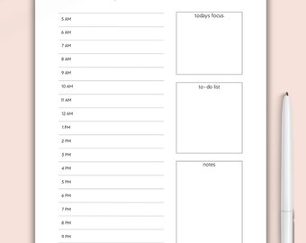 Simple Daily Planner - Minimal - Printer Friendly | Hourly Schedule 5 AM - 10 PM | Daily Focus, To-Do List & Notes