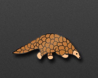 May include: A cartoon pangolin in brown and orange with black outlines. The pangolin is walking on all fours and has a long snout.