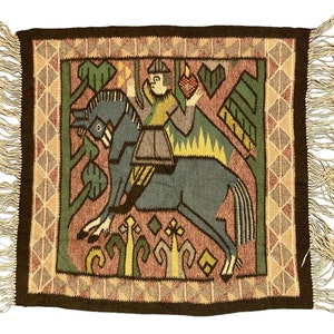 Mid Century Scandinavian tapestry, Swedish embroidery, weaving, folk art tapestry, Scandinavian wall Art