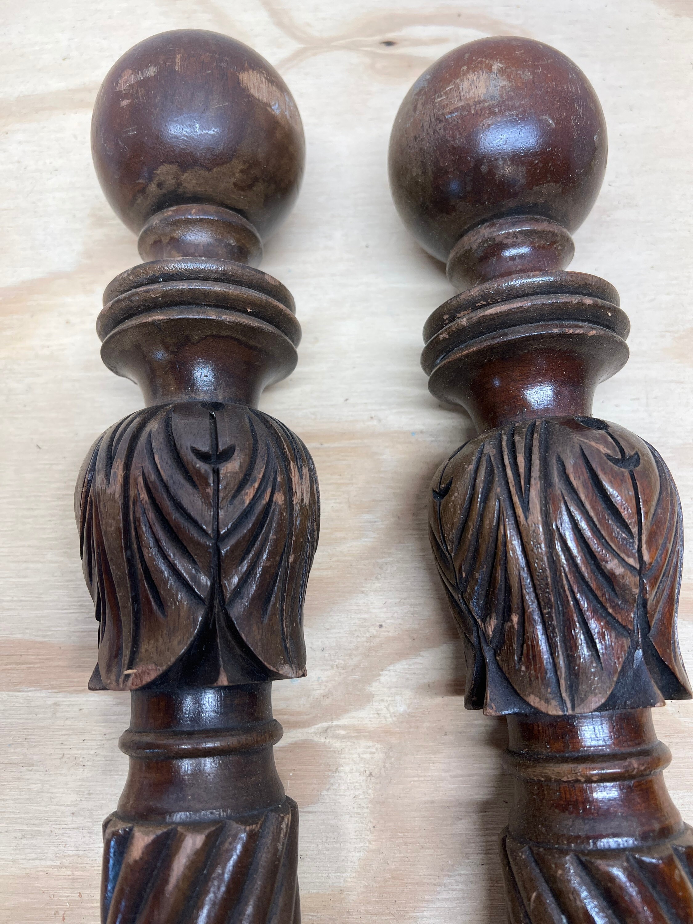 Antique Gothic Finial Hand Turned and Carved Mahogany 14 1/2 Tall X 2 1 ...