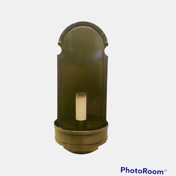 Candle or Lantern Style Wall Sconce, One Lamp, 12" Antique Brass, Crimp Top Antique Style, 1 Candelabra Bulb Socket.