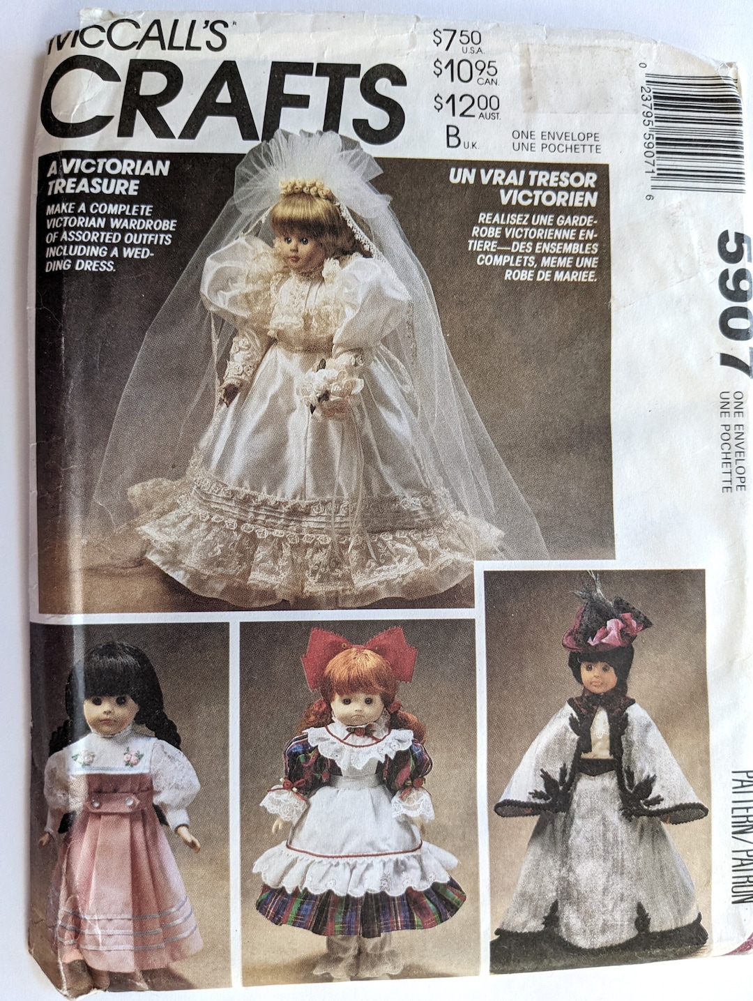 UNCUT Mccalls 5907 Doll 4dress Sewing Pattern, Victorian Doll Clothes
