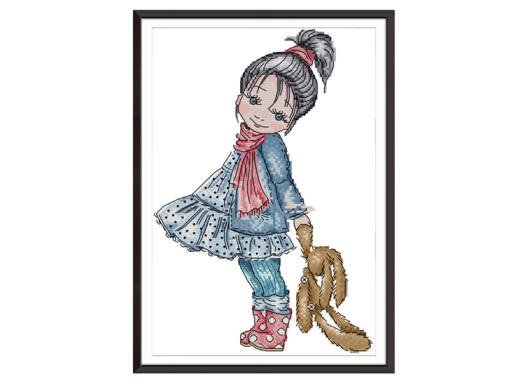 Cross Stitch Kit Girl Cross Stitch Girl With Bear Cross Etsy