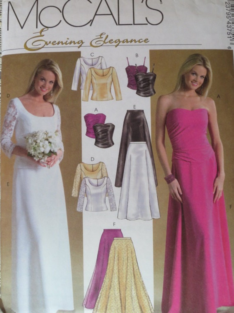 Size 6-8-10-12 McCalls M4375 Elegant Wedding Top and Skirt Pattern Women/'s Clothing Pattern