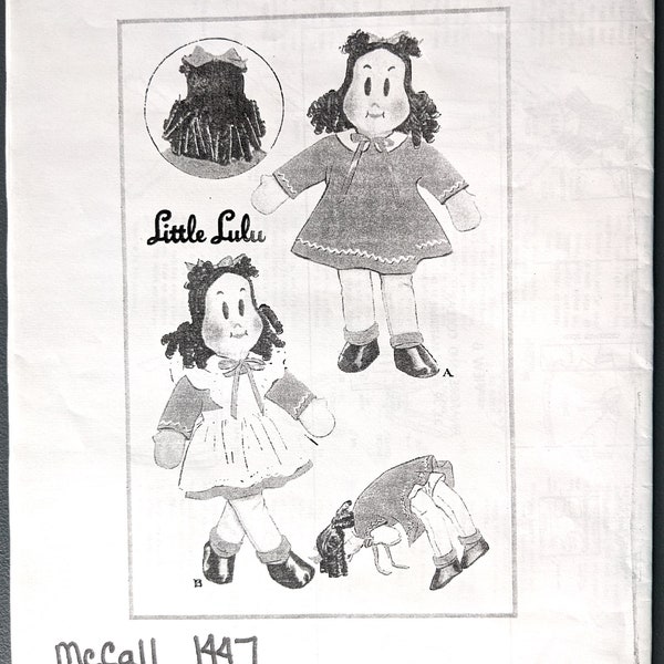 Vintage UNCUT Doll Pattern, Cloth Doll Pattern, Vintage Lulu Pattern, Cloth Doll Making, Easy Ragdoll Pattern, Doll Making, Doll Crafting