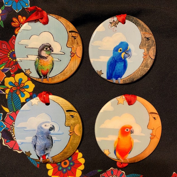 New 2020 Porcelain Moon and Back Parrot Christmas ornaments.