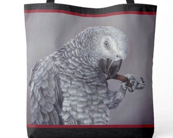 African Grey- reusable tote bag- featuring original artwork