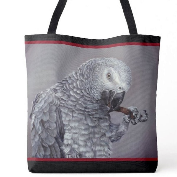 African Grey- reusable tote bag- featuring original artwork