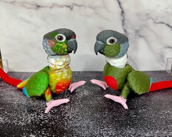 Cotorra de mejillas verdes (flancos amarillos): modelo 3D articulado con algunos detalles pintados a mano.