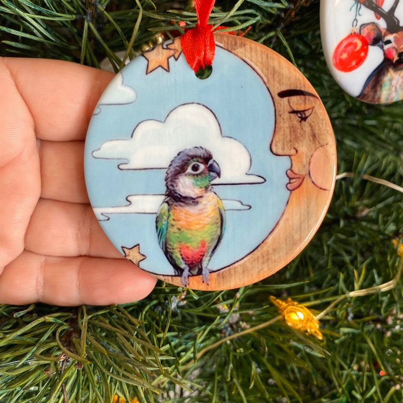 New 2020 Porcelain Moon and Back Parrot Christmas ornaments.