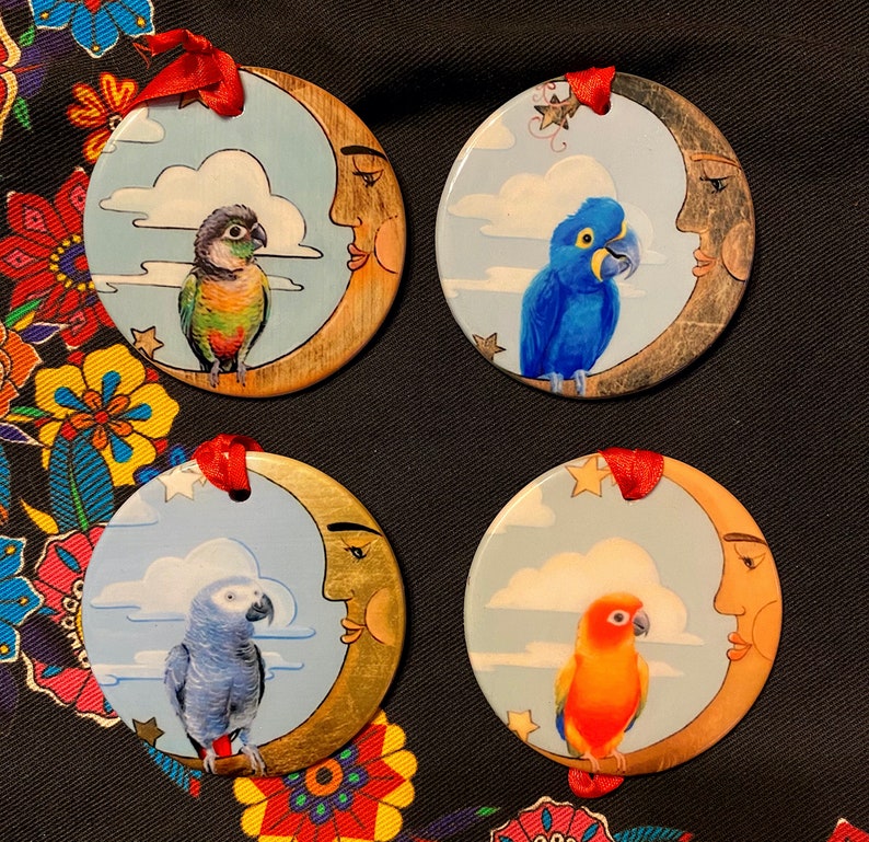 New 2020 Porcelain Moon and Back Parrot Christmas ornaments.