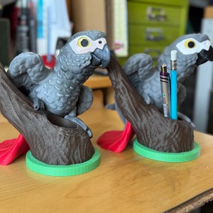 African Grey 3D printed pen or pencil holder!!! So super cute! Choose from standard out of printer or with hand painted details