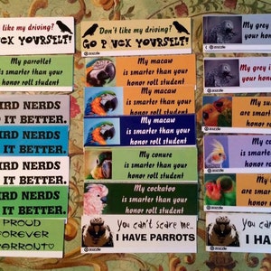 Funny parrot themed Bumper Stickers- choose from over a dozen designs
