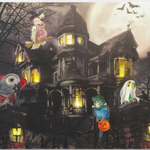 MOUSEPAD- Spooky Parrots - haunted house - featuring original and exclusive artwork