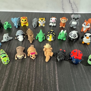 3D-geprinte minidieren! Jungle Safari, Insect and Farm-editie! Tijger Leeuw Aap Beer Olifant Luiaard Bever Bij Panda Slak Lieveheersbeestje Koe