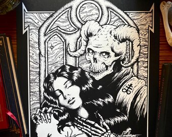 De demon | Gezeefdrukte poster | Verschrikking | Gotische kunstafdruk