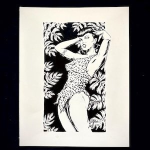 Bettie Page, Vintage Pinup Art, Original, Ink Illustration