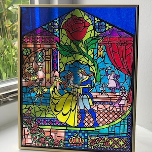 Beauty and the Beast Stained Glass Window Panel