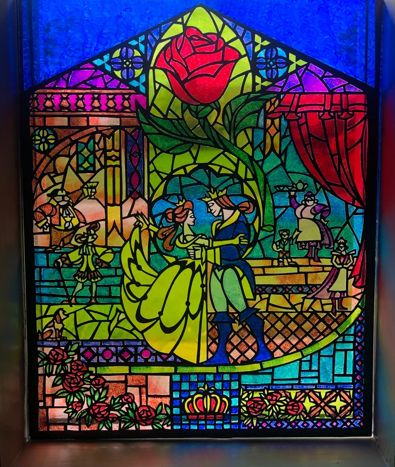 Beauty and the Beast Stained Glass Window Panel Etsy
