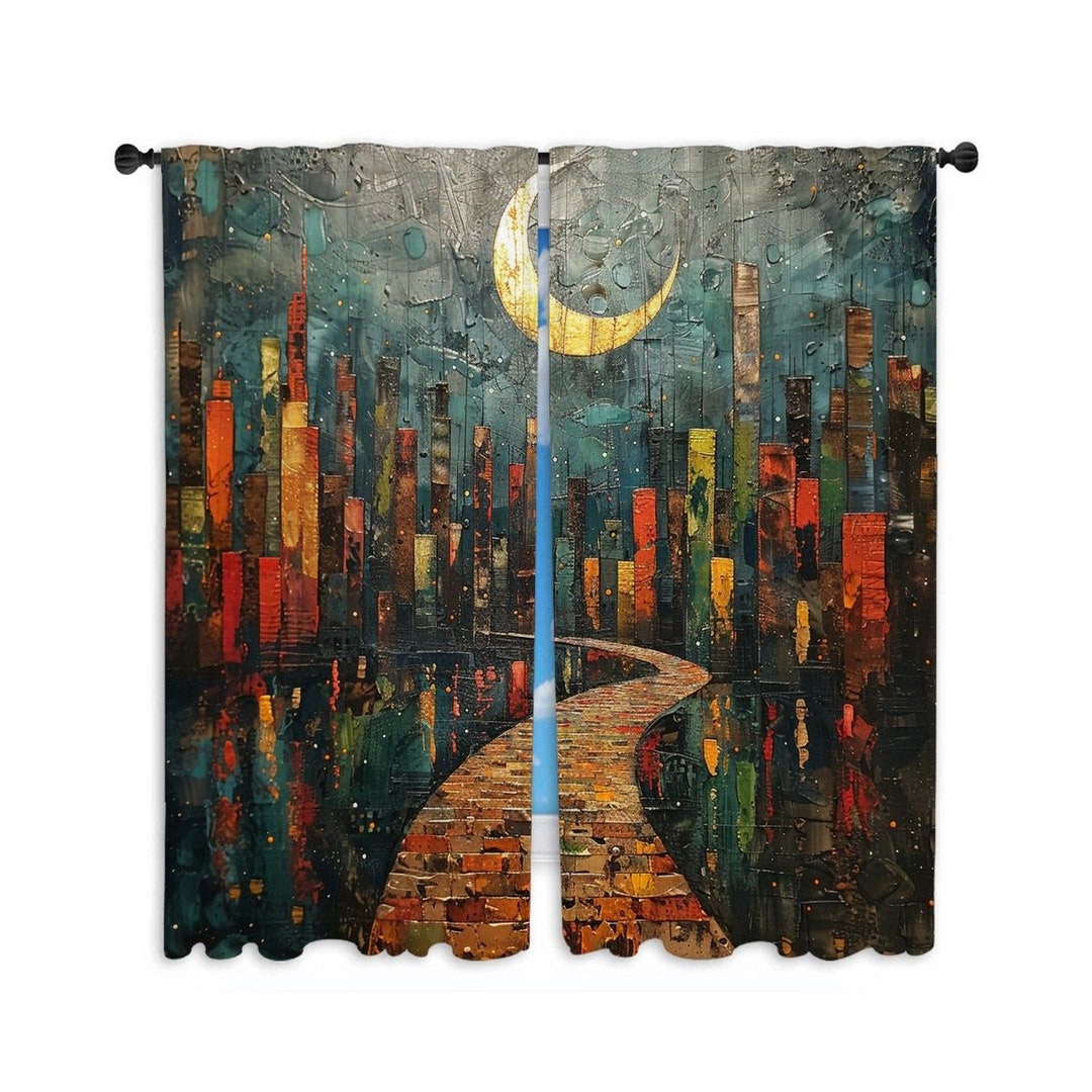 Cityscape Window Curtain: Urban Art Mosaic Panel - Etsy